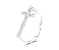 Cross Shape With CZ Stone Silver Ring NSR-4141